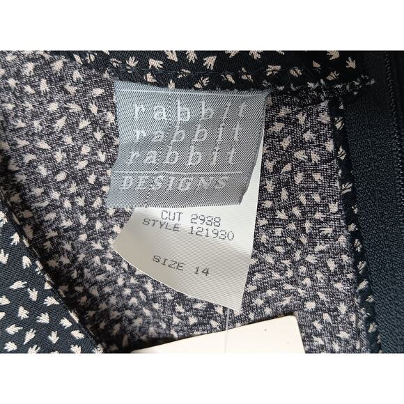 New with Tags Vintage Rabbit Designs Dress Navy Print Shoulder Pads Size 14 - Picture 6 of 12